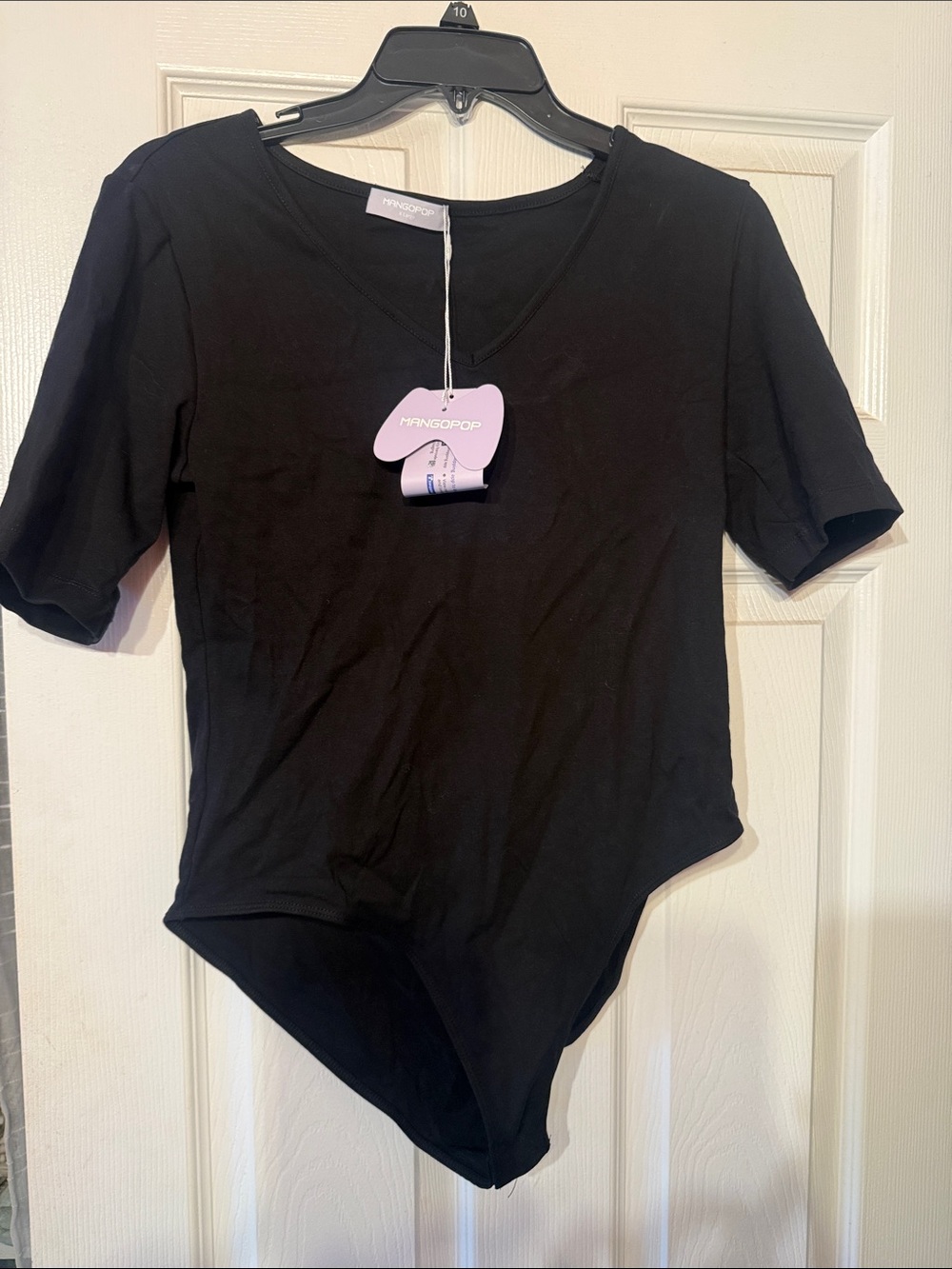 MangoPop Black V-Neck Short Sleeve Bodysuit